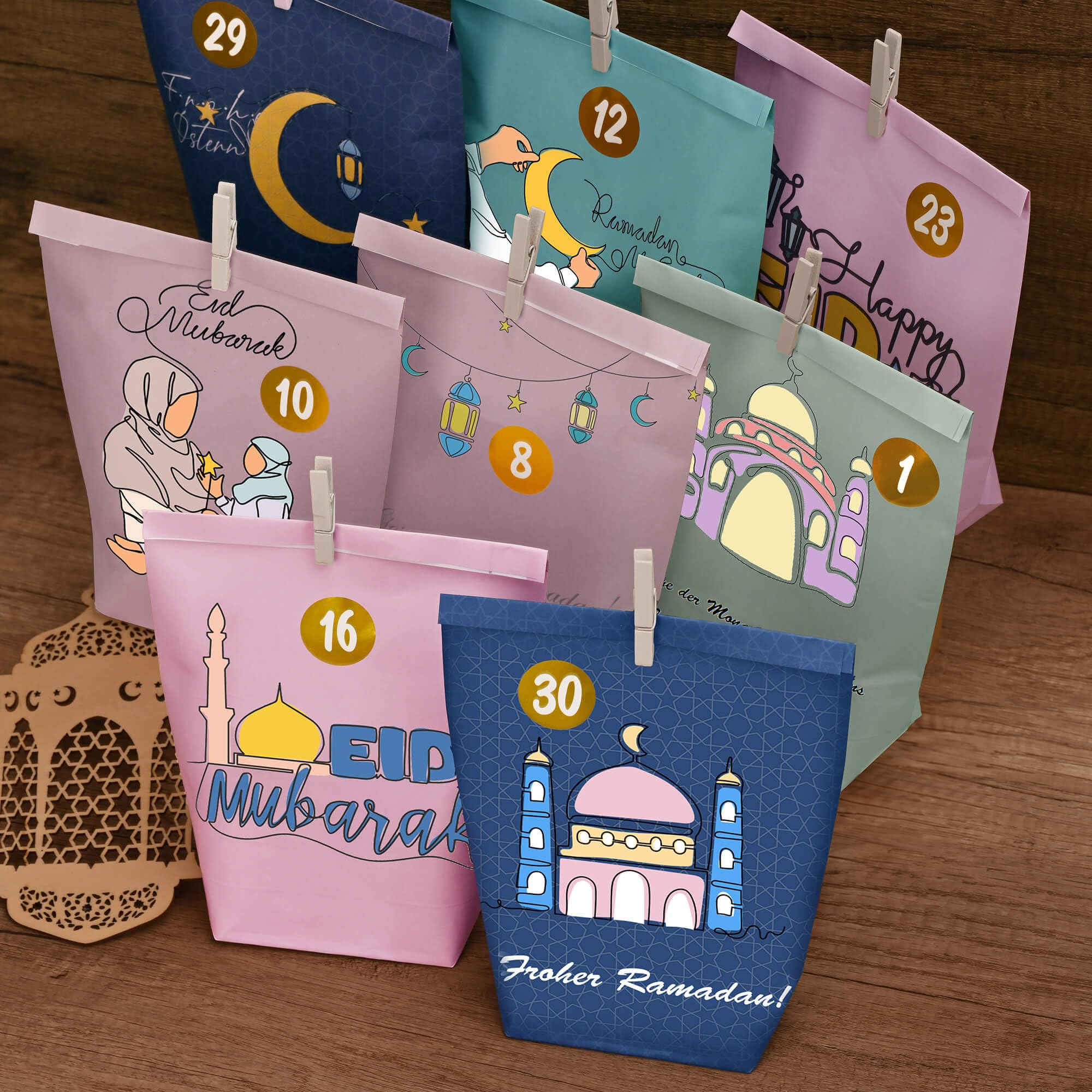 Calendario Del Ramadan 2025 Con 30 Sacchetti In Tessuto - 2 Misure, Decorazioni Luna E Moschea - Riutilizzabile