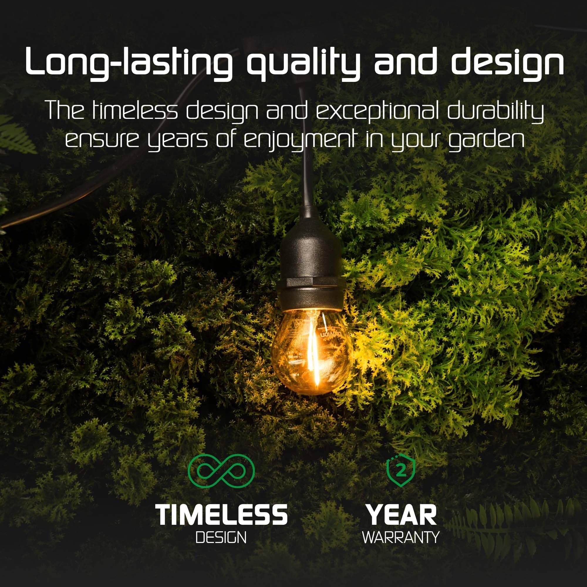 Ledvion - Guirnalda LED, 15 Metros, E27 LED, Incluye Enchufe, Iluminación para Jardín