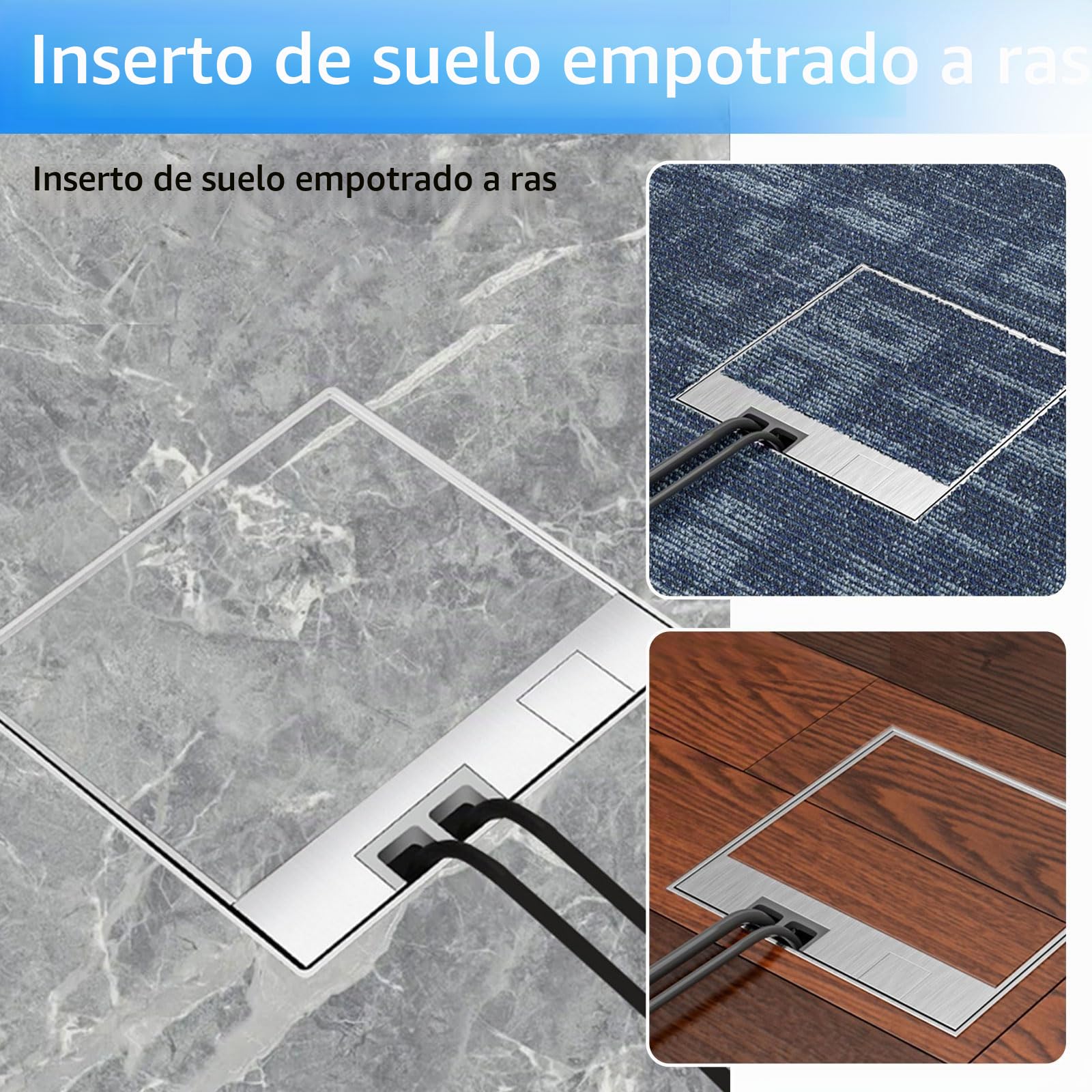 Caja de Cubierta de Salida de Piso,16A AC250V 4000W Caja de Piso eléctrica con Puerto de Cable de Red &Cubierta de Acero Inoxidable para Enchufe de Salida empotrada