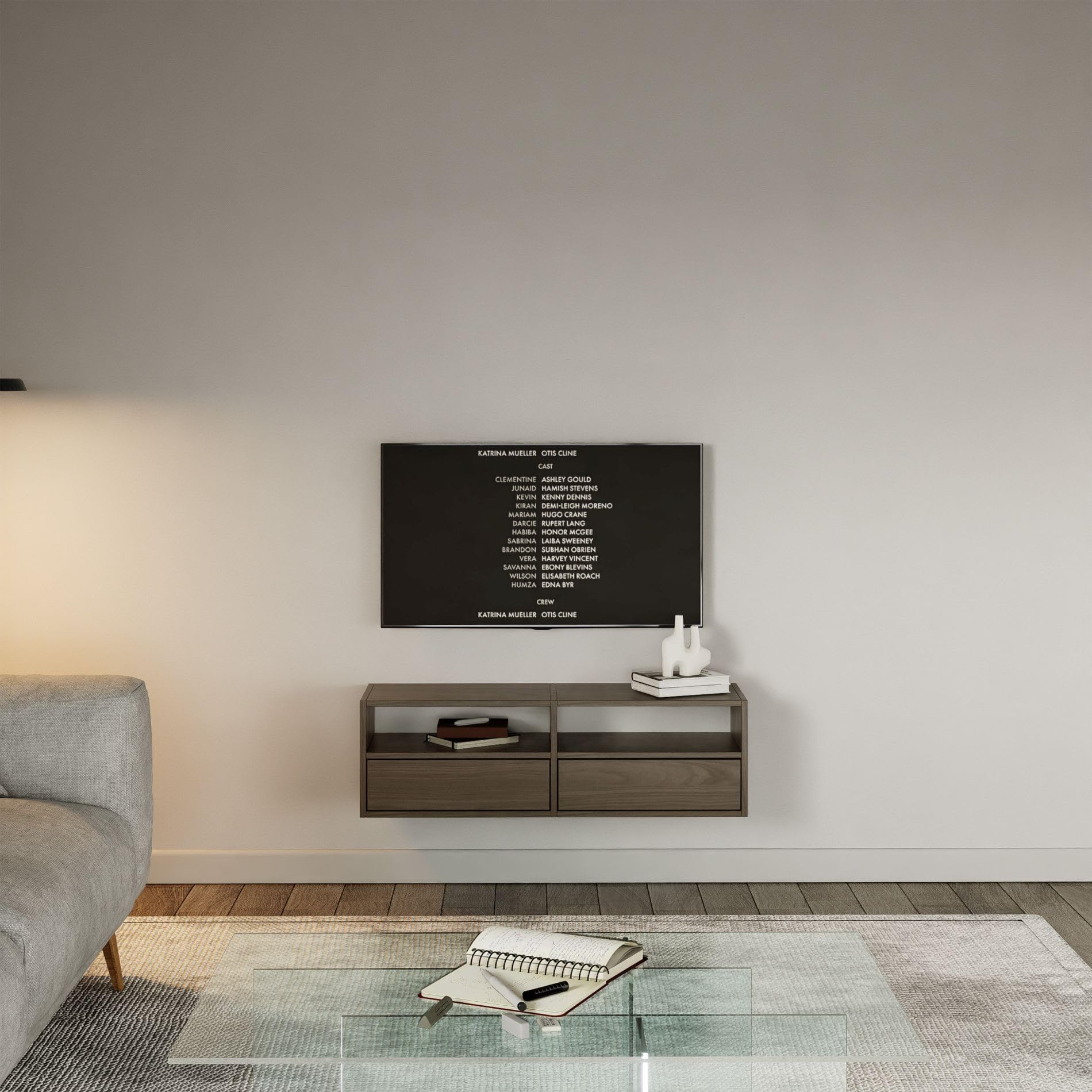 Selsey TV Lowboard - Farbe Wisconsin-Walnuss Moderne Fernseher Kommode 100 x 30 x 30 cm (BxTxH) TV Unterschrank für Wohnzimmer Schrank mit Klappen Push to Open Lowboard Hängend TV Cabinet Wandmontage