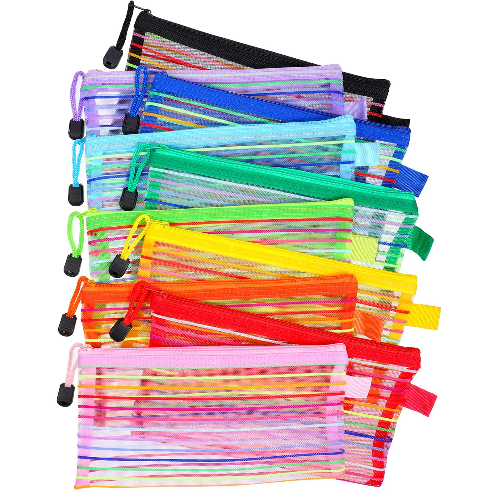 FNANJWQ 10 Pcs Colorful Zipper Mesh Pencil Pouch, Multipurpose Zipper Pencil Bulk Storage Organizer Bags for Cosmetics Toiletry Travel Offices Supplies Accessories