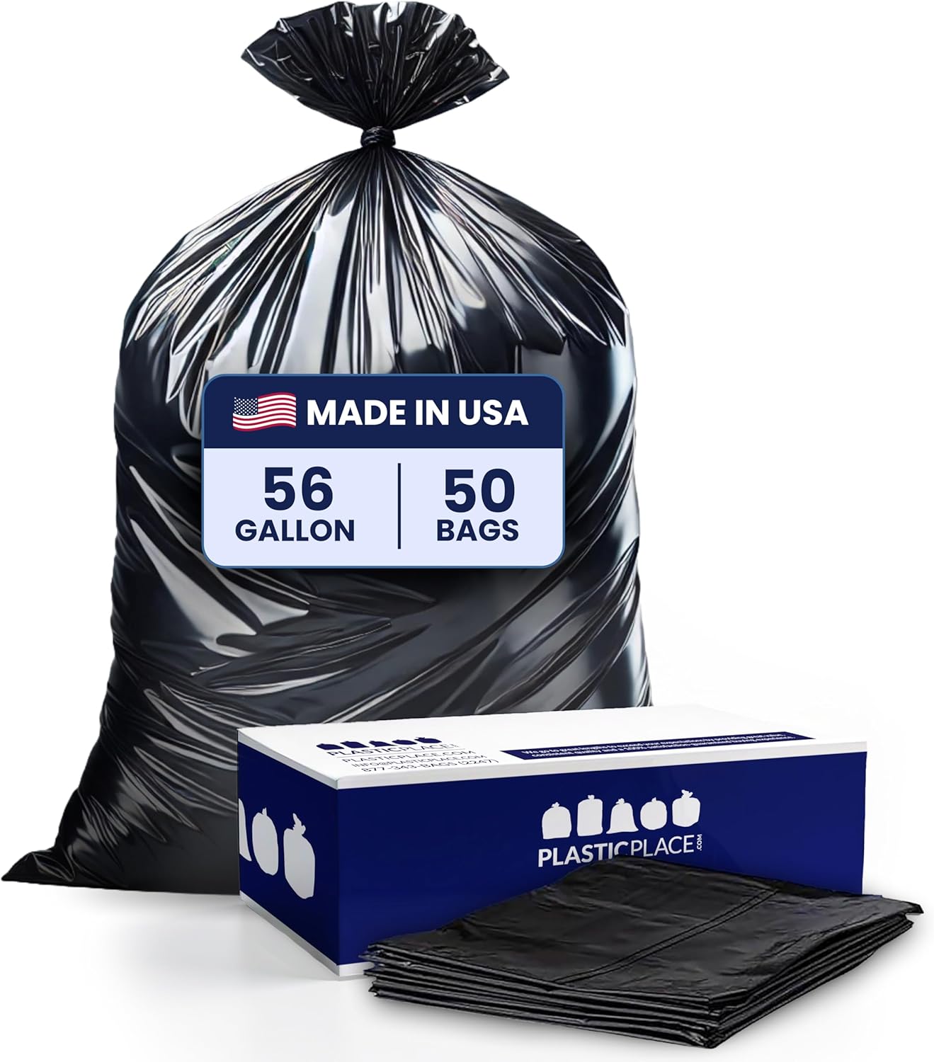 Plasticplace 56 Gallon Trash Bags │ 2.5 Mil │ Black Heavy Duty Liners, Fits Glutton Garbage Can │ 43” x 46” (50Count) (B00OY28BCY)