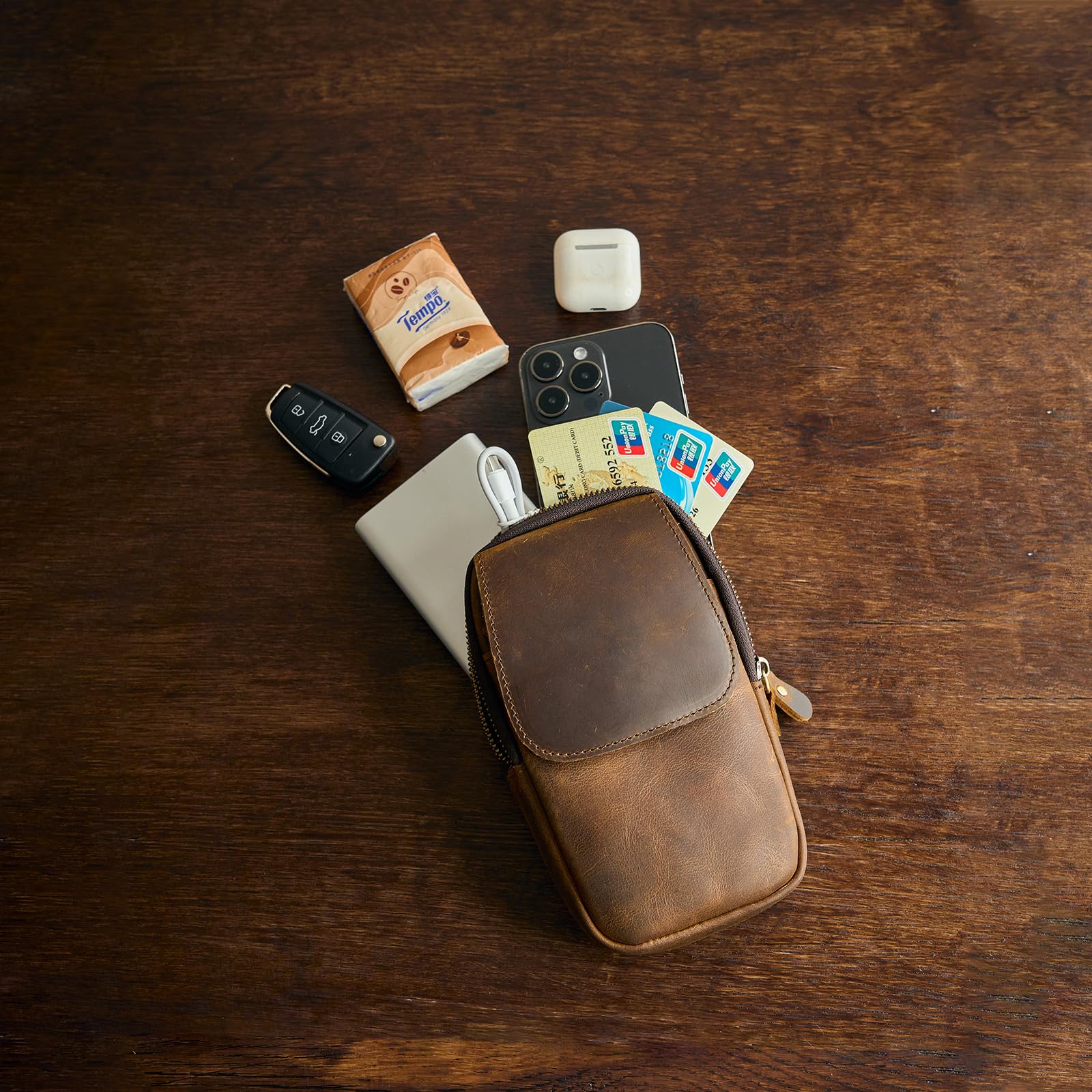 Hengwin Nylon Dual Pocket Belt Case Holder Crossbody Bag Phone Purse With Shoulder Strap Travel Phone Holster Case Small Card Money Wallet Passport Pouch