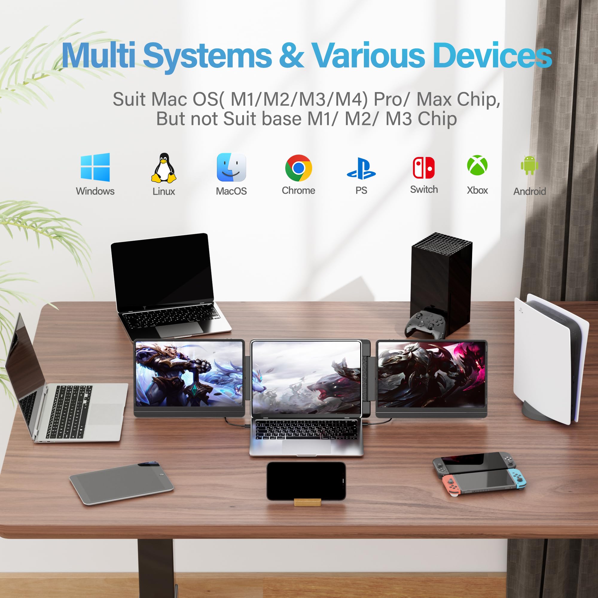 Laptop Screen Extender, 14’’FHD 1200P Triple Portable Monitor for Laptop Ultra-Slim IPS Display，HDMI/USB-C Plug and Play for 12"-17.5" Laptops Compatible with Win and MacBook for Travel /Home/Office — view 9