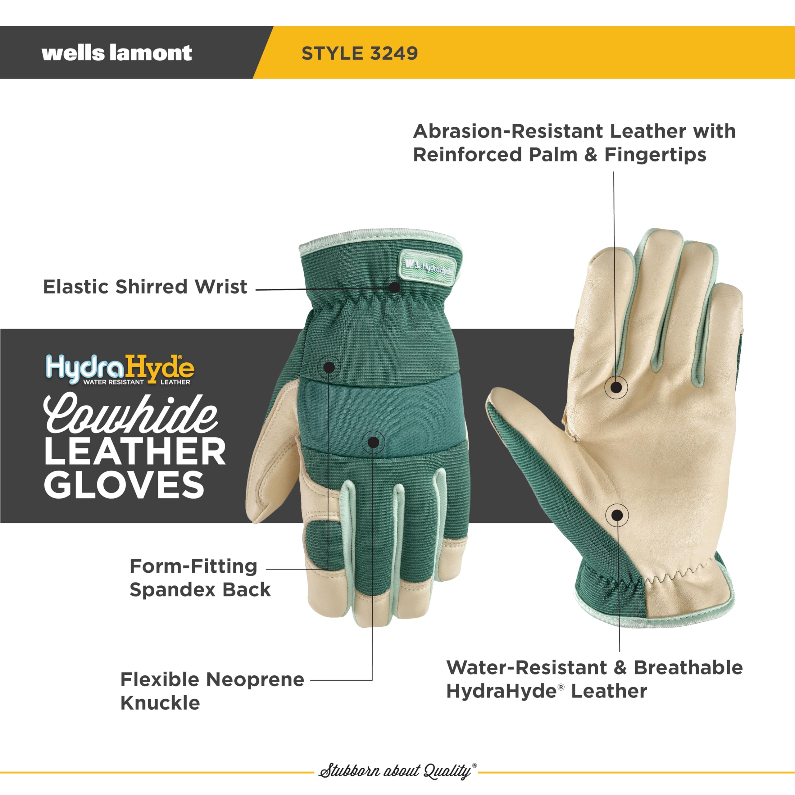 Wells Lamont Guantes de trabajo para mujer, resistentes al agua, guantes de jardinería HydraHyde, color verde, talla S (3249S)