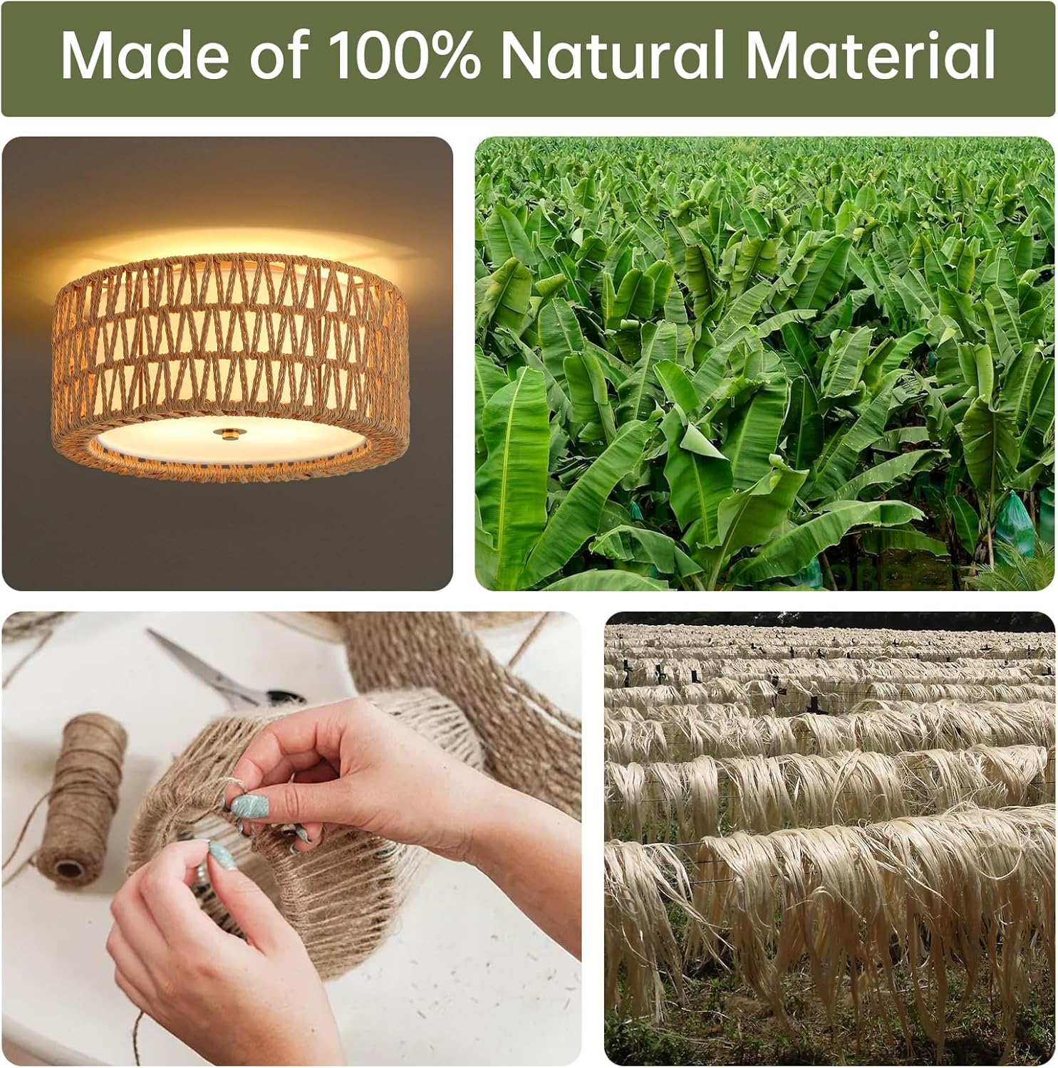 Boho Ceiling Light Fixtures 12.6" Flush Mount Ceiling Light, 3-Light Rattan Light Fixture for Bedroom Close to Ceiling Light Modern Ceiling Light for Foyer Hallway Entryway Kids Room