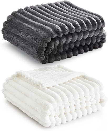 Bedsure Manta de forro polar (gris y blanco)