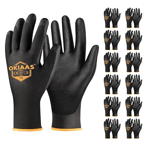 OKIAAS Guantes de trabajo ultrafinos y ligeros para hombre con agarre, 12 pares, color negro, talla S