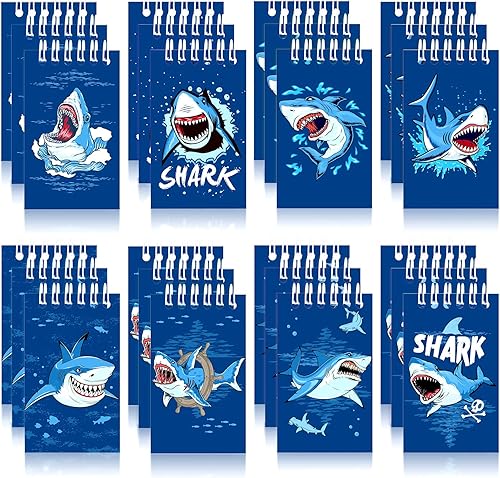 Pajean Paquete de 24 mini cuadernos de tiburón, cuadernos de notas en espiral con temática de tiburón, cuadernos de bolsillo bajo el mar, cuadernos