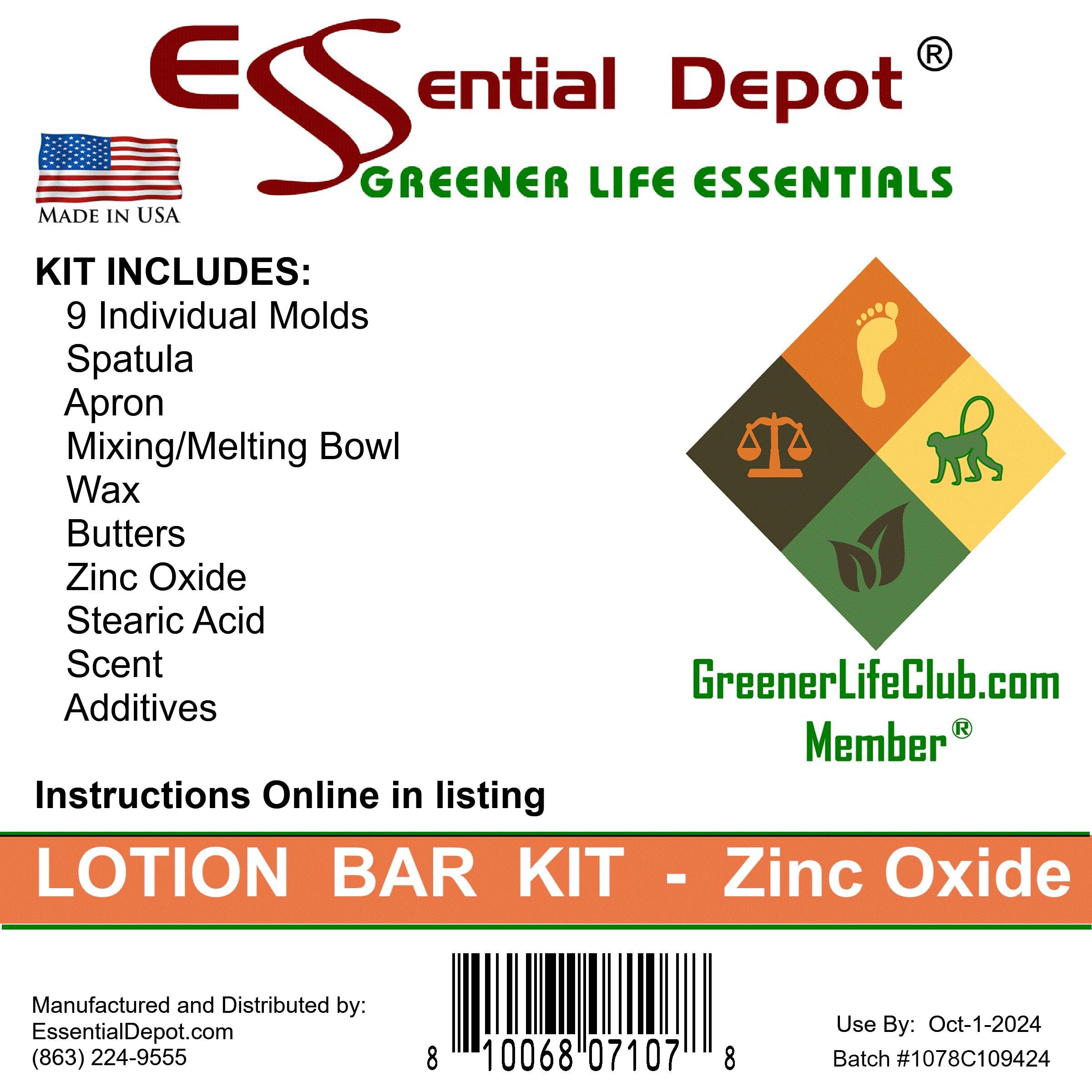 Lotion Bar Making Kit (Deconstructed) - ZINC Oxide - Nothing Else Required (Except a Heat Source) to Make 9 Lotion Bars from Scratch - Natural Ingredients Without Chemicals or additives