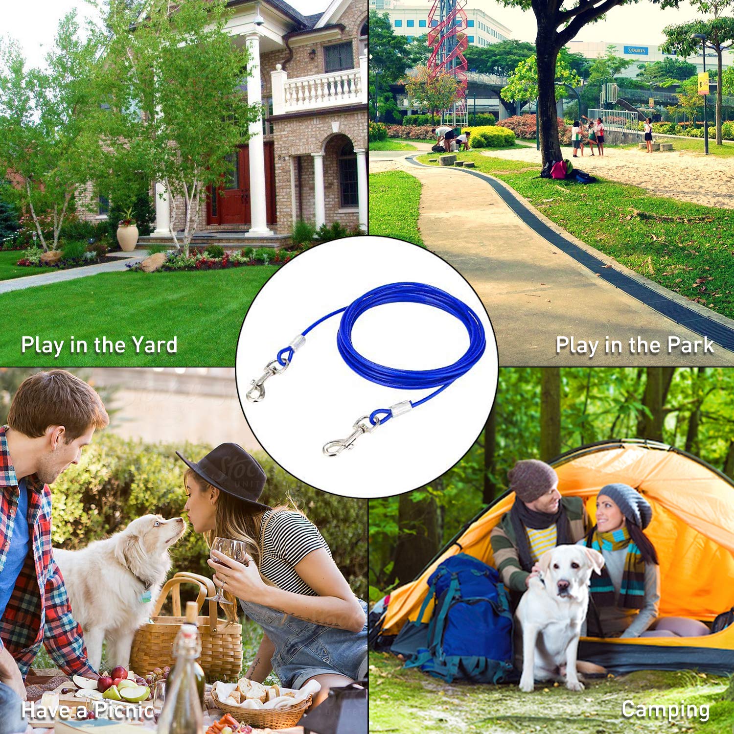 Dog Tie Out Cable and Anti Rust Spiral Stake , 30ft Outside Leash&Chain for Camping and Yard, 16'' Heavy Duty for Medium-Large Dogs Up to 125 lbs (30FT, Blue) - image 7