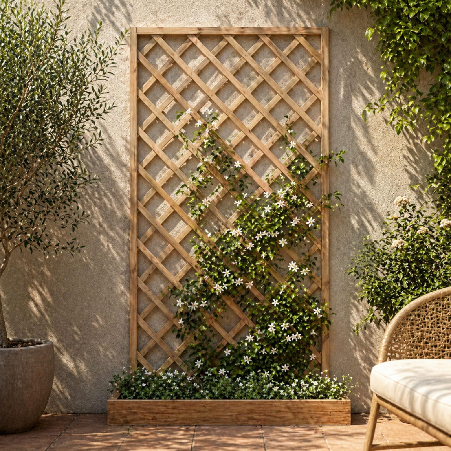 Traliccio In Legno Di Pino Impregnato Pannello Divisorio Griglia Per Giardino Balcone E Terrazza Supporto Decorazione Per Piante Rampicanti Privacy Outdoor 90 x 180 Cm Legno Naturale