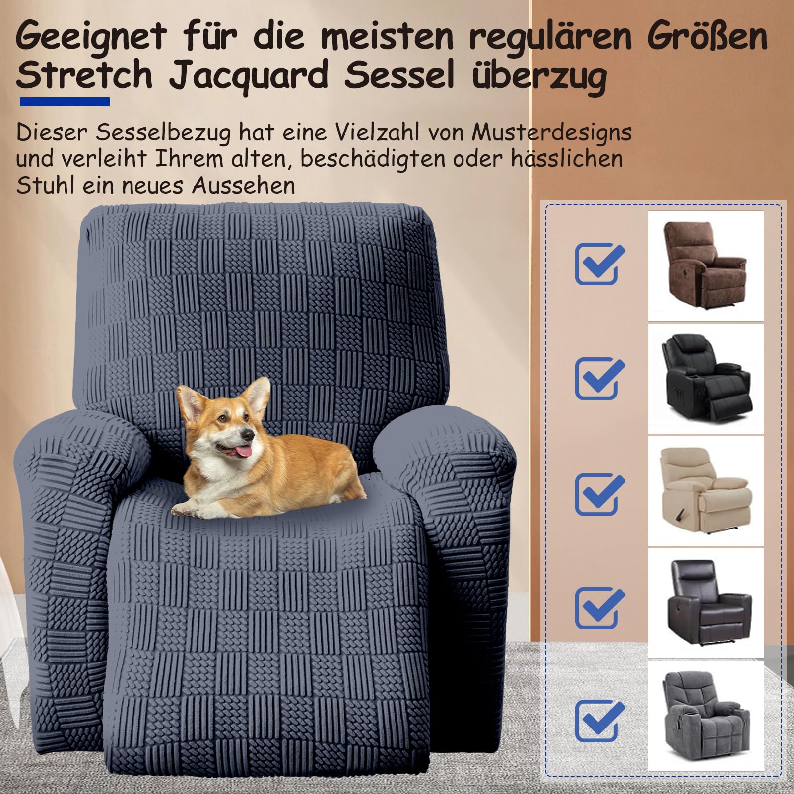 4-teiliger Sesselbezug Aus Samt - Stretch Überzug Für Relaxsessel