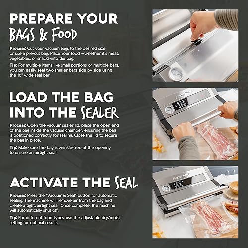 Miniatura 8 de Avid Armor Sellador al Vacío A420XL – Barra de Sellado de 16" de Ancho para Bolsas Más Anchas, Compatible con Rollos de 50 pies, Sella Múltiples