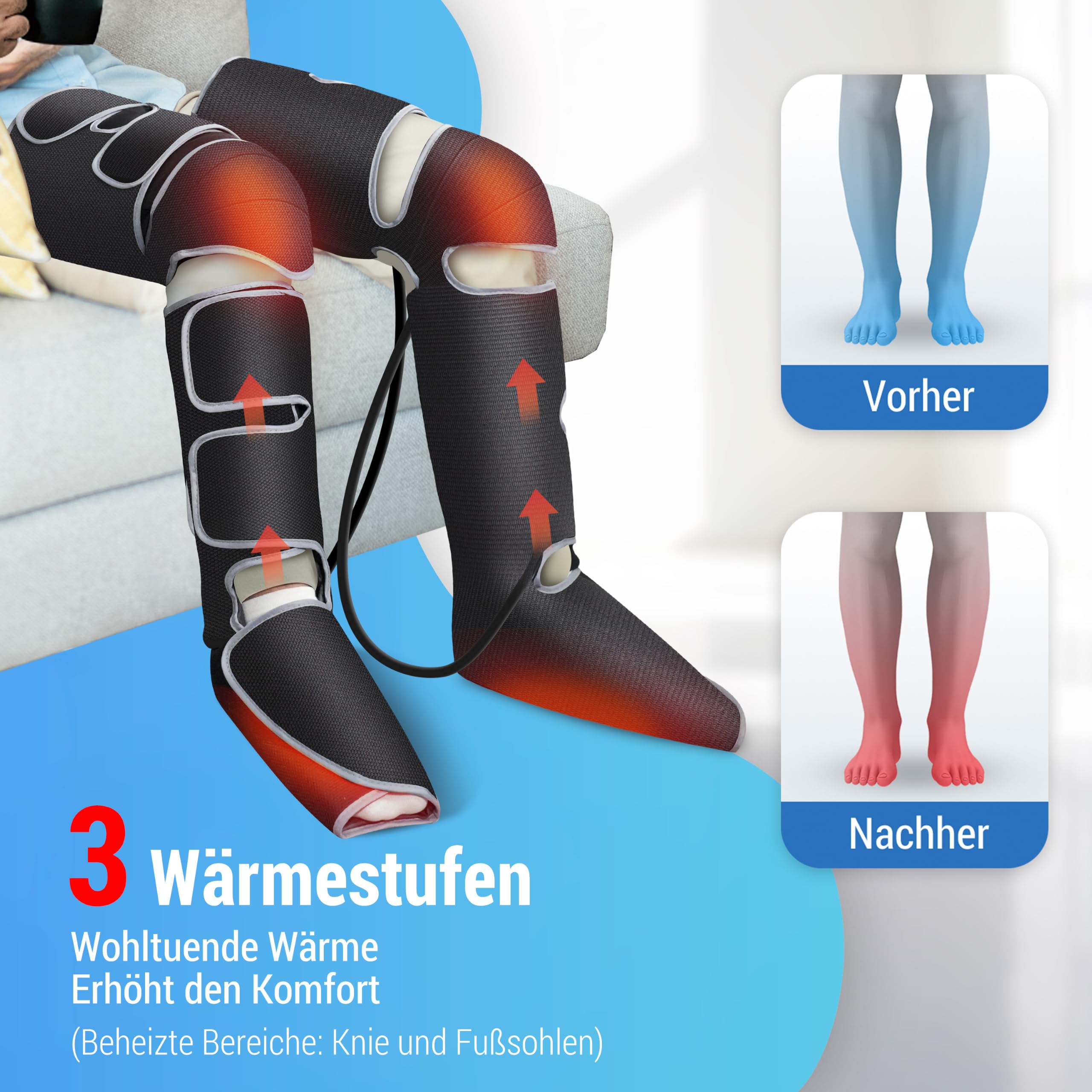 COMFIER Beinmassagegerät mit Wärme und Kompression | Massagegerät Bein für Muskelentspannung, 3 Modi, 3 Intensitäten, 3 Wärmestufen, Geschenk für Frauen und Männer