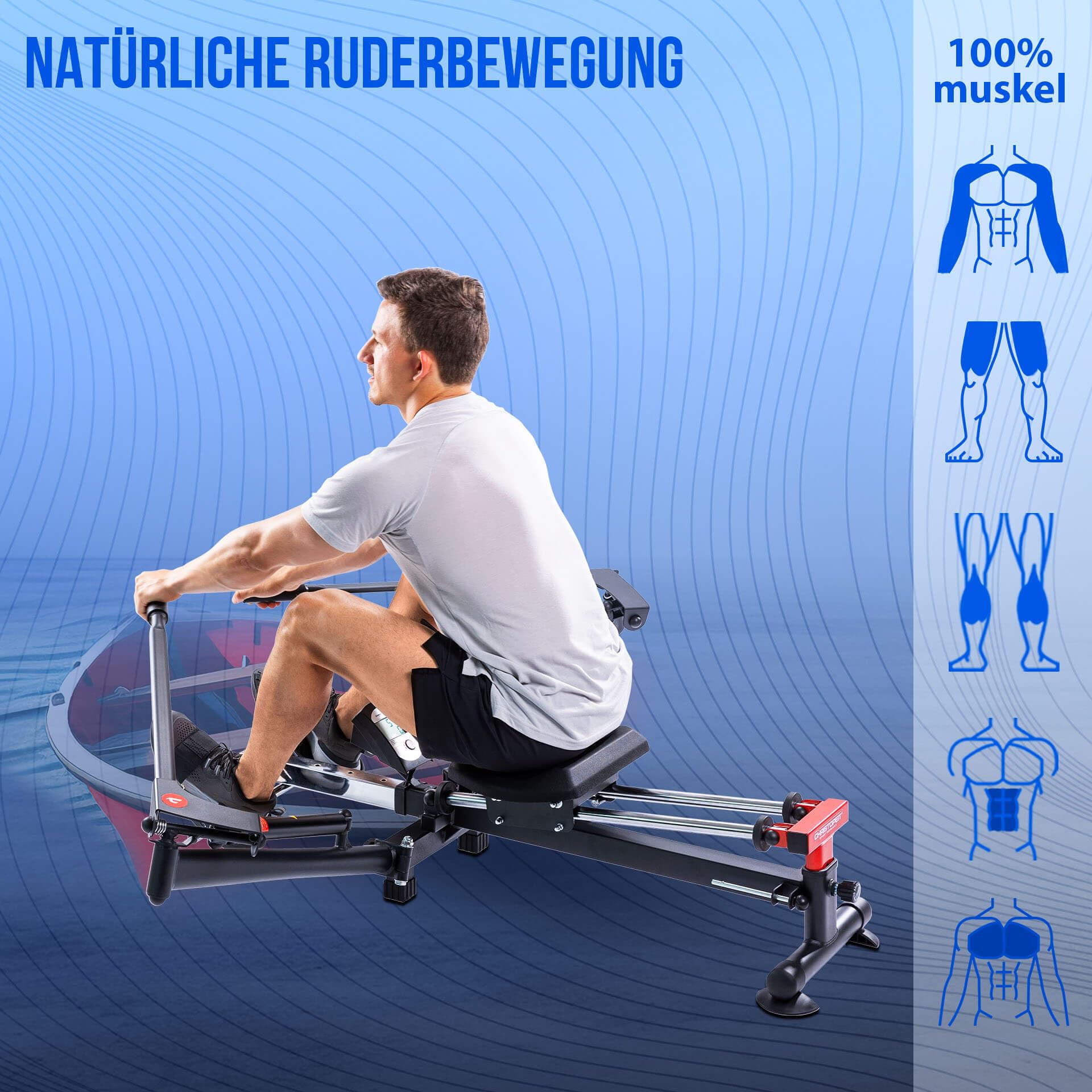 Christopeit Sport Rameur Accord - Pliable, 12 niveaux de résistance, rail de siège réglable sur 4 positions, ordinateur LCD