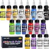 Tinta para aerógrafo - 16 cores com 2 tintas mais finas, prontas para pulverizar, à base de água, para metal, modelos de plástico, tela, madeira - 18 frascos