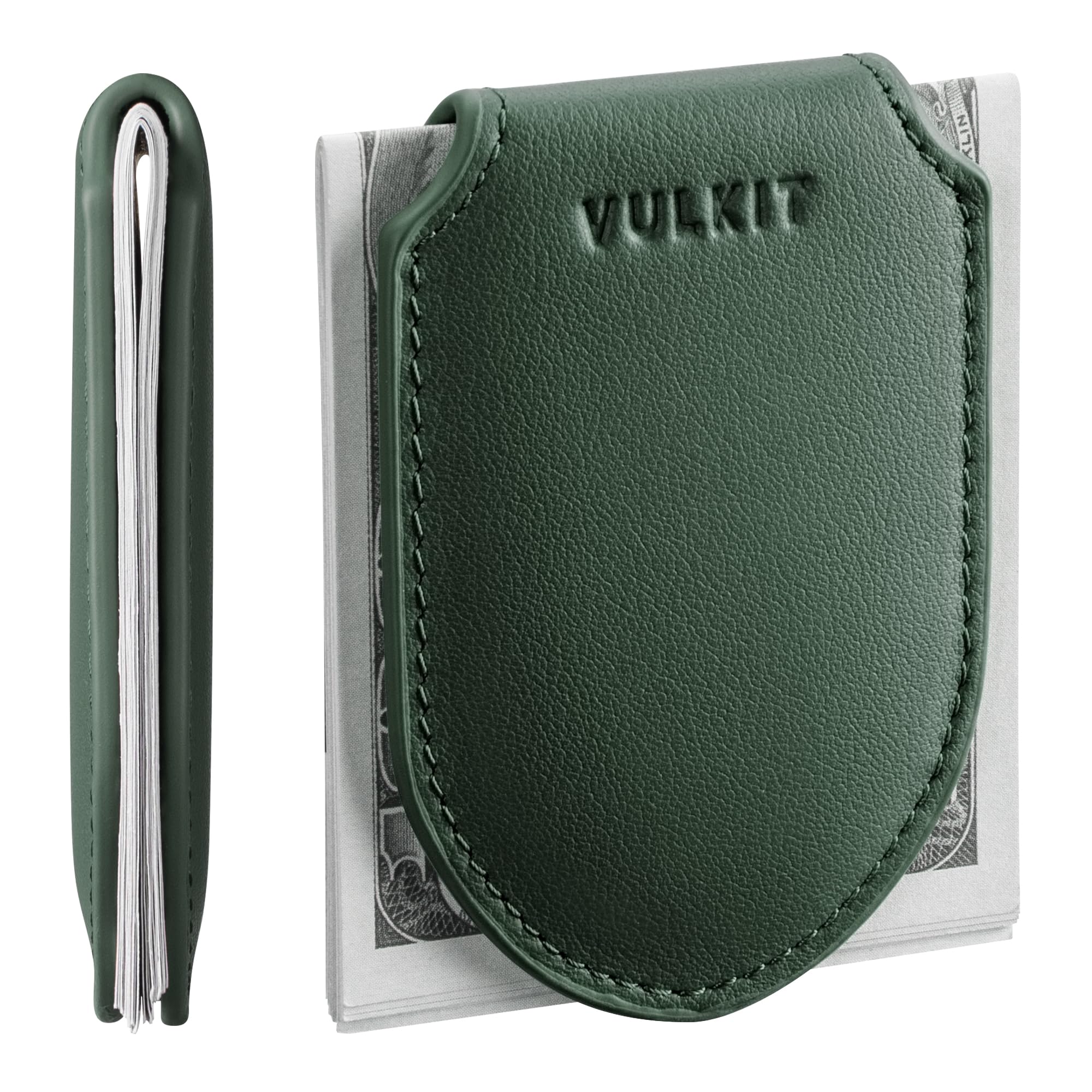 Luxury Money Clip Top Grain Leather Magnetic Closure VULKIT Streamline Design Money Clip Wallet, Holds 10-20 Bills-image-13