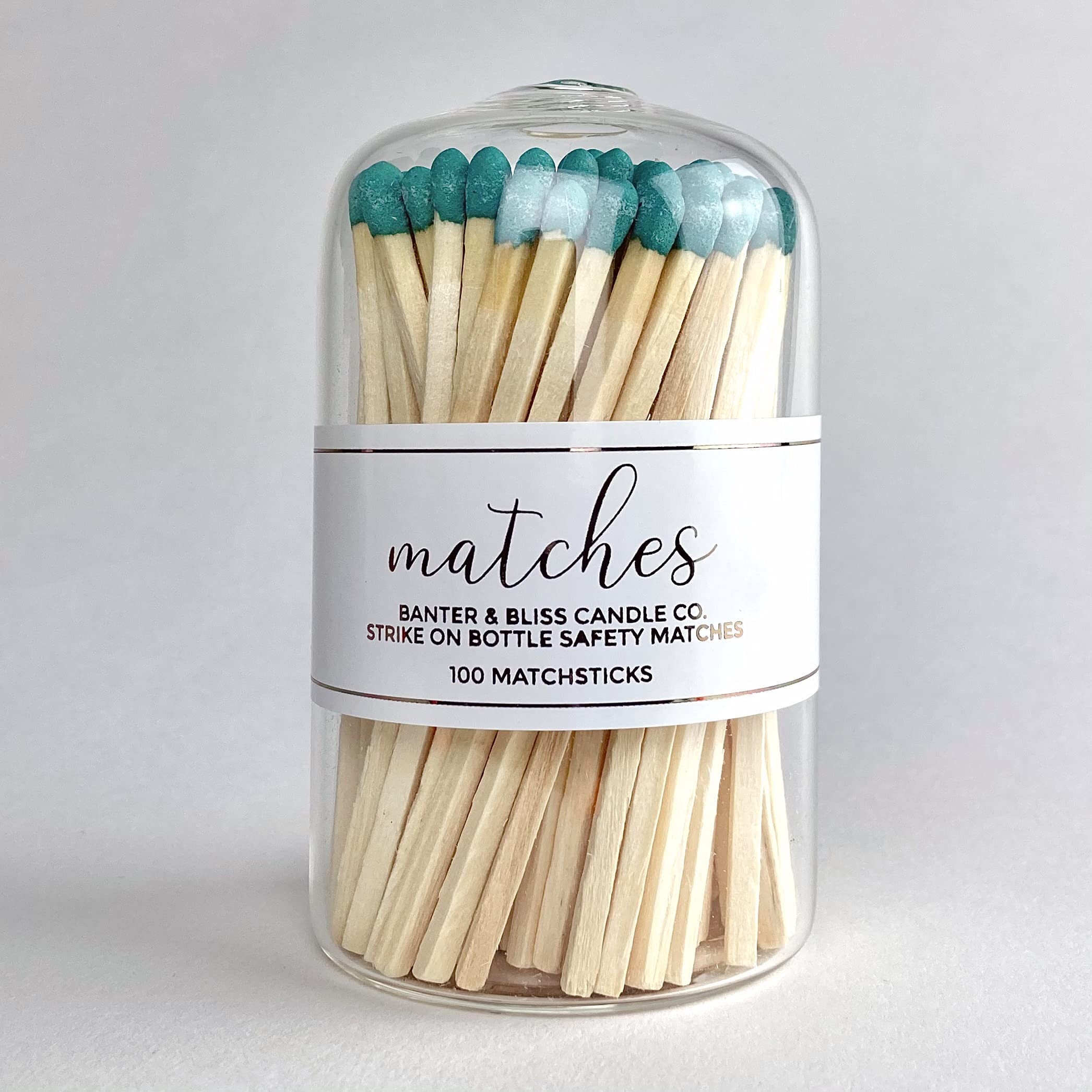 Banter & Bliss Modern Matchstick Bottle with Striker · 100 Long Green Safety Matches