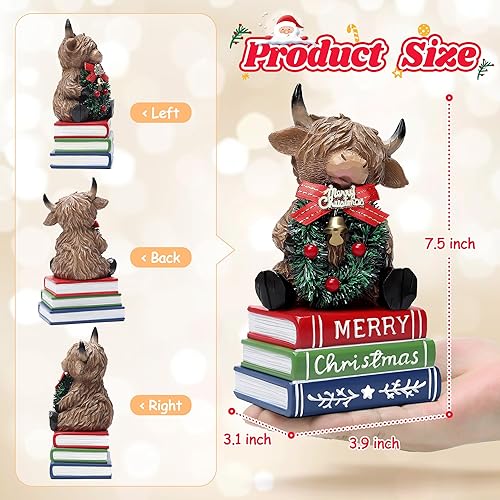 Miniatura 3 de Decoraciones navideñas de vaca de las tierras altas para interiores, hogar, estatuas de decoración de vacas de las tierras altas de Navidad para