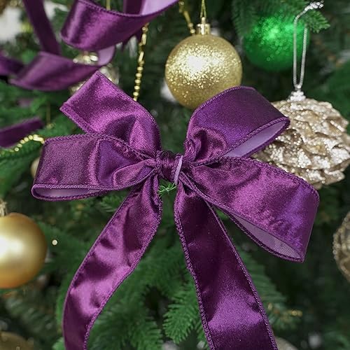 Miniatura 5 de MEEDEE Cinta de terciopelo morado de 1.5 pulgadas, cinta de terciopelo con alambre de 25 yardas, carrete de cinta de terciopelo triturado para