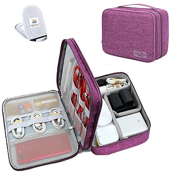 Seagull Flight Of Fashion Double Layer Electronic Gadget Organizer Case , Cable Organizer Bag for Accessories with Mobile Stand - 27 X 20 X 9 cm - Purple - Model 1