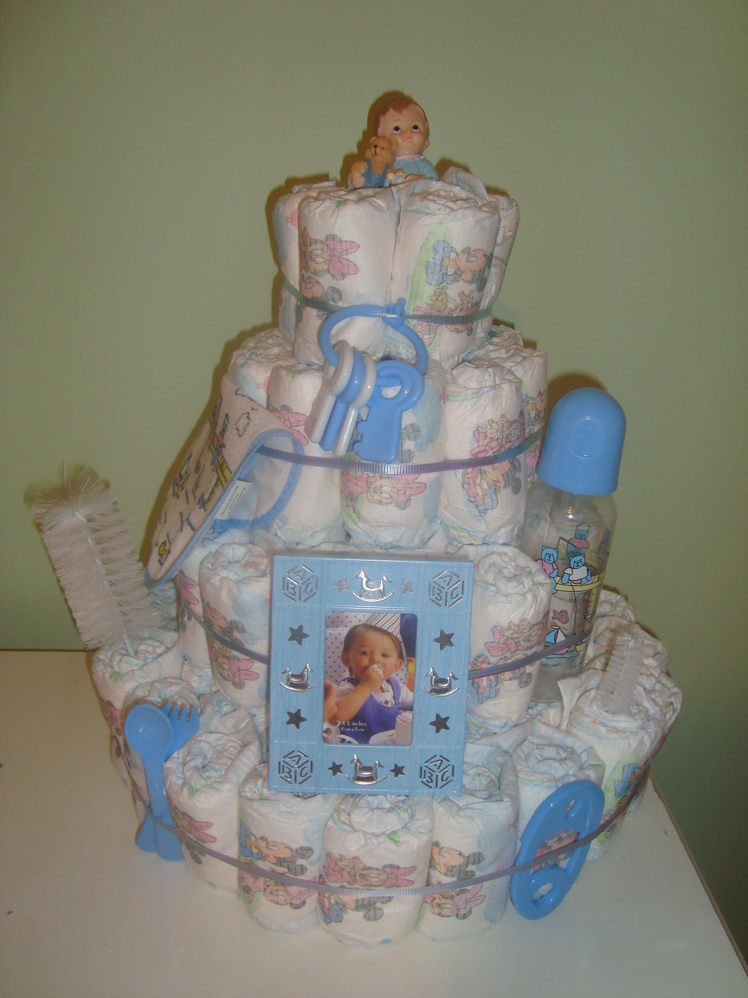 Baby Boy Jumbo 4 Layer Diaper Cake - Comes Decoratively Wrapped Making it a Great Gift or Shower Centerpiece - Other Gift Options Also Available