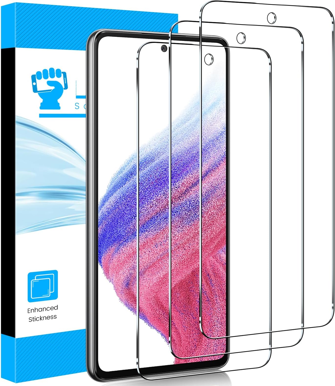 LYWHL 3 Pack for Samsung Galaxy A53 5G Screen Protector, Tempered Glass HD Clear 9H Hardness Protective Film for Galaxy A53 6.5”, Anti-Scratch Bubble Free Case Friendly - Transparent