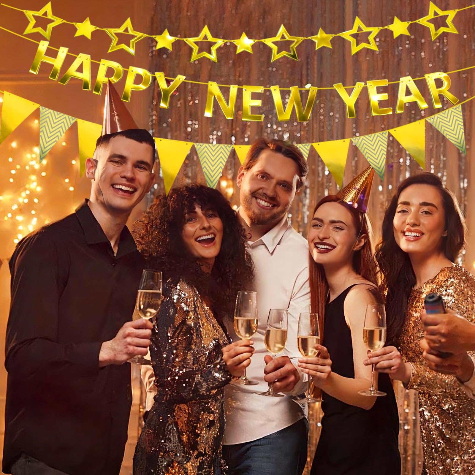 Guirlande d'étoiles dorées Happy New Year 290 cm : Deguise-toi, achat