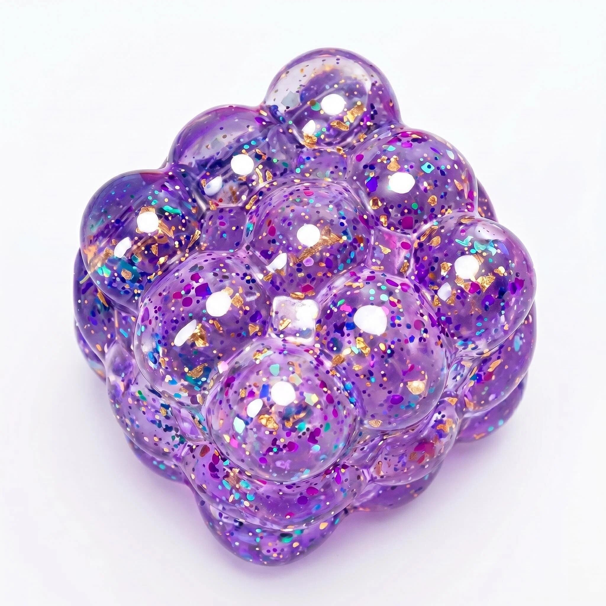 Mtbricey Soft TPR Squeeze Magic Cube with Glitter 5cm/2in Cube Stress Balls Squishy Fidget Toy for Stress Anxiety Relief Focus Sensory Toy for Adults Teen Autism ADHD Non-Toxic Calming Toy (Purple)