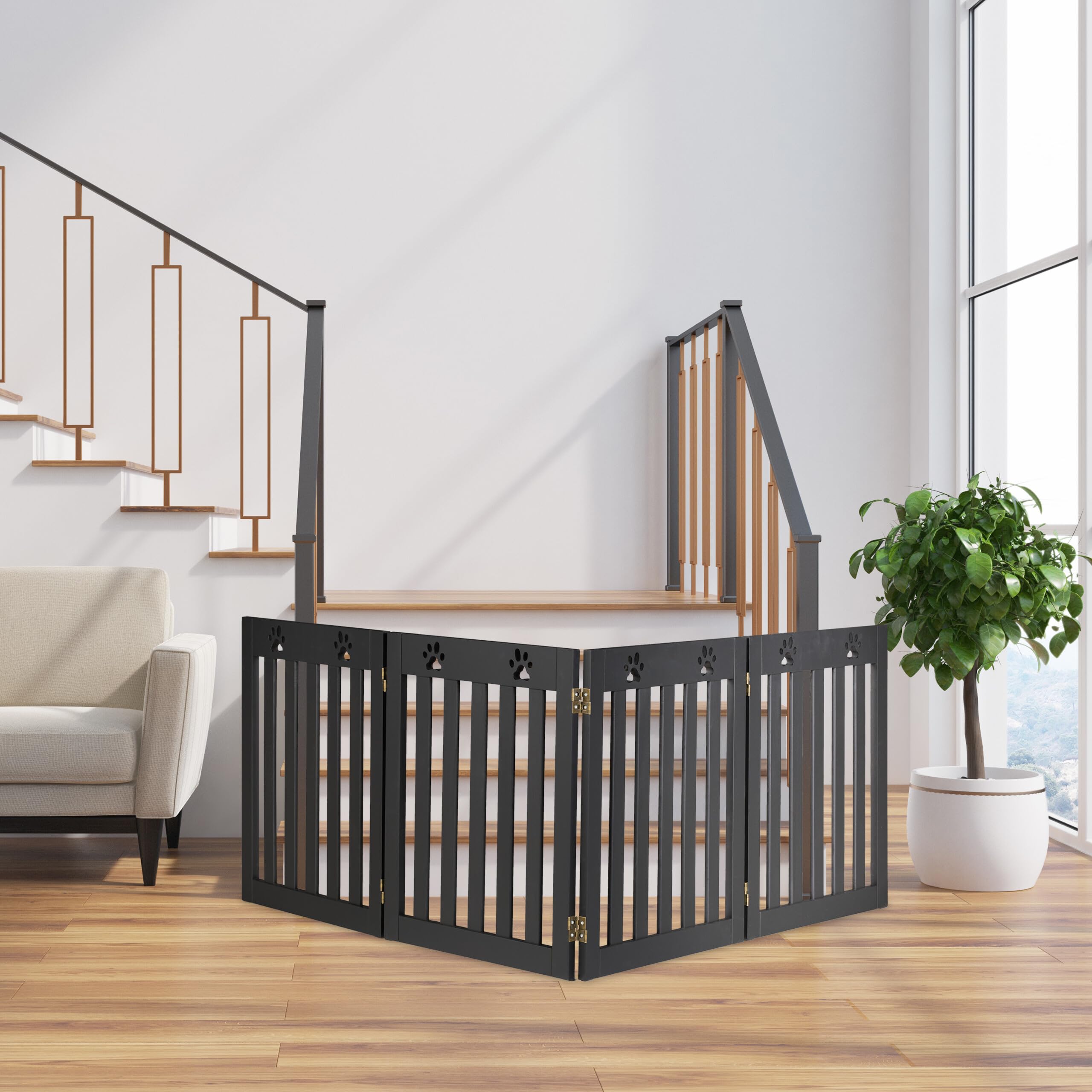 Relaxdays Cancelletto di Sicurezza per Cani e Gatti, Barriera Autoportante, Recinzione per Scale, 60 x 204 cm, Nero