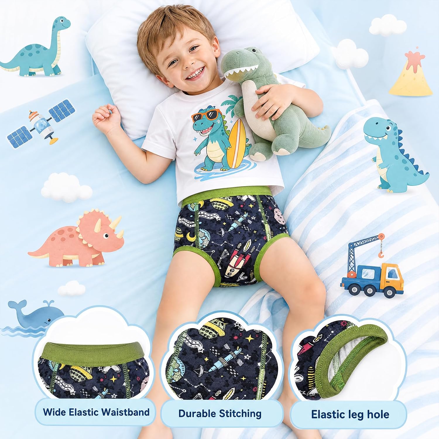 Potty Training Underwear Cotton Absorbent 4 Pack Reusable Toddler Pants for Boys and Girls 2T-9T