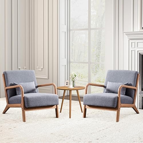 Miniatura 20 de ANJ HOME Silla decorativa moderna de mediados de siglo con respaldo alto, sillón individual con marco de madera maciza, cómoda silla de lectura para