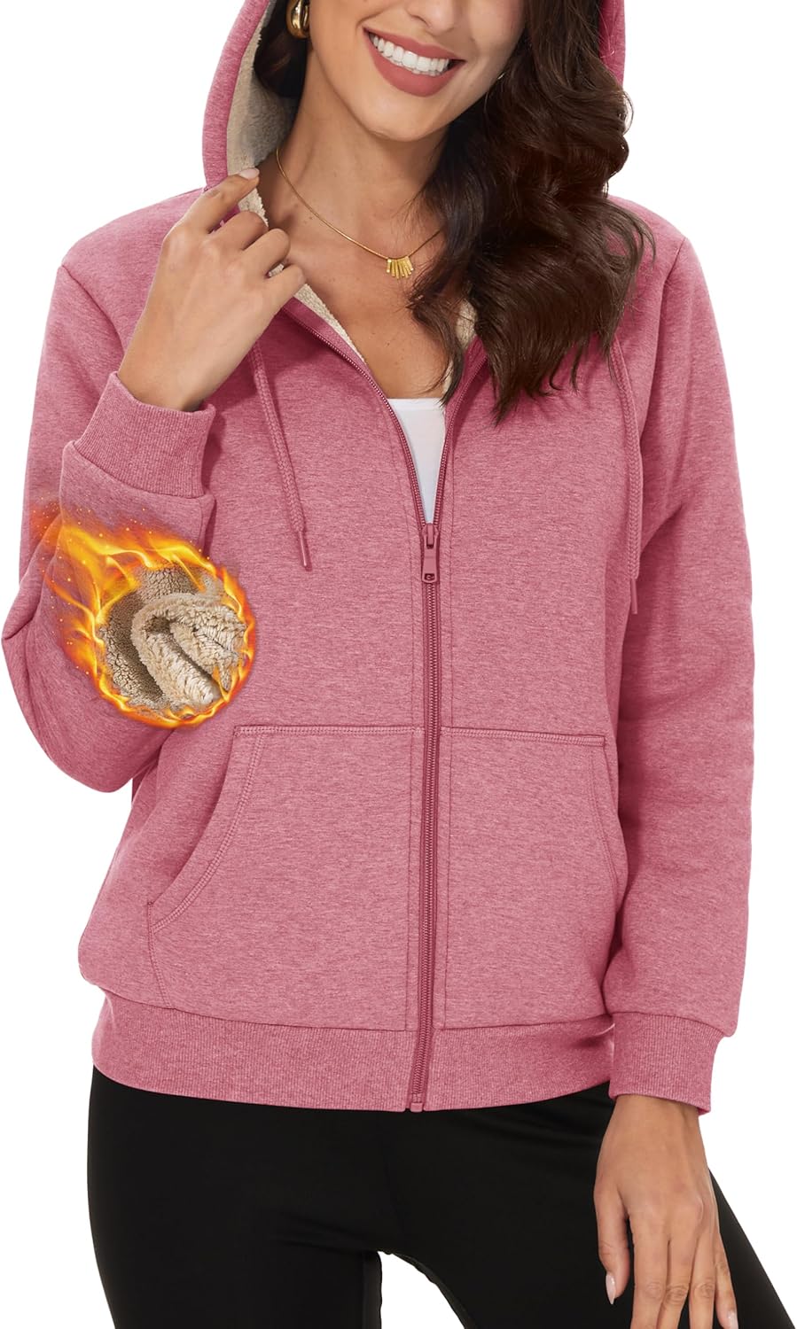 TACVASEN Women's Zip Up Hoodies Sherpa Fleece Lined Jacket for Women Winter Long Sleeve Sweatshirt with Pockets
