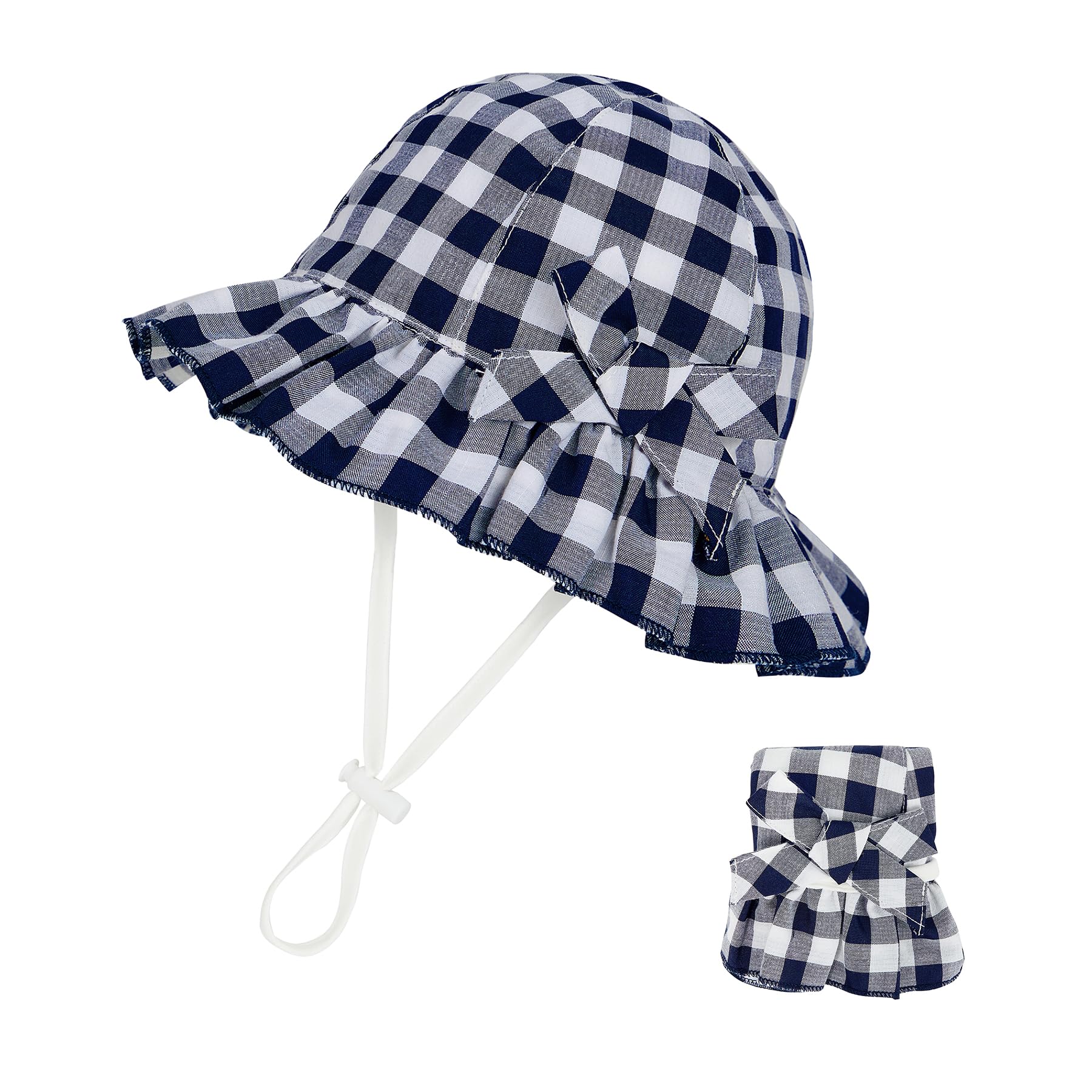Zando Baby Sun Hat - Toddle Cute Ruffle Brim - Baby Beach Hat - Cotton Checkered - UPF 50+ - Adjustable Bucket Hat for 0-2T