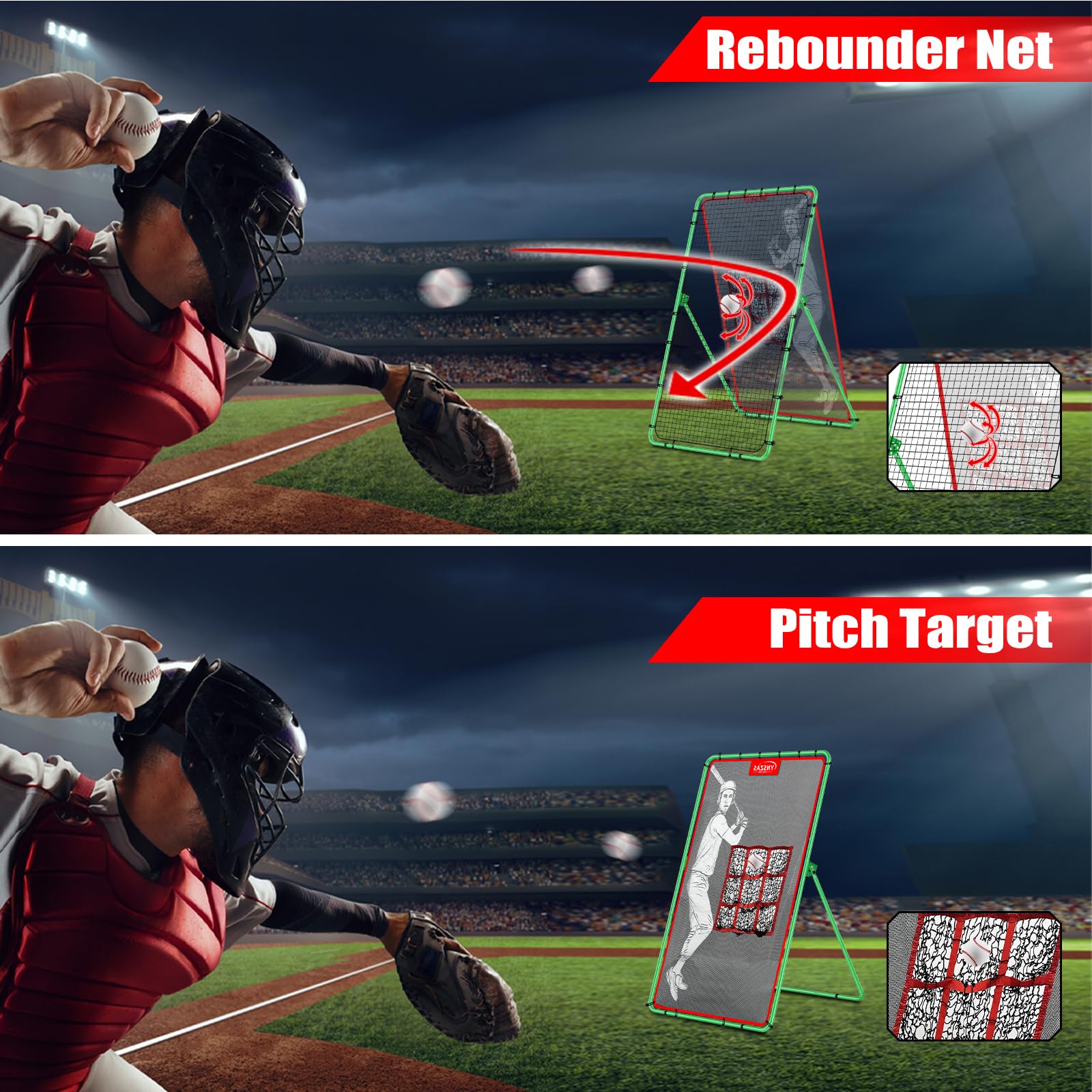 YNSZAS ???????????? [2-in-1] Pitch Back Rebounder Practice Net, 7x4 FT Adjustable Bounce Back Return Net for Volleyball Softball Lacrosse Soccer Baseball Throwback Trainer Gifts, Profession Training Machine