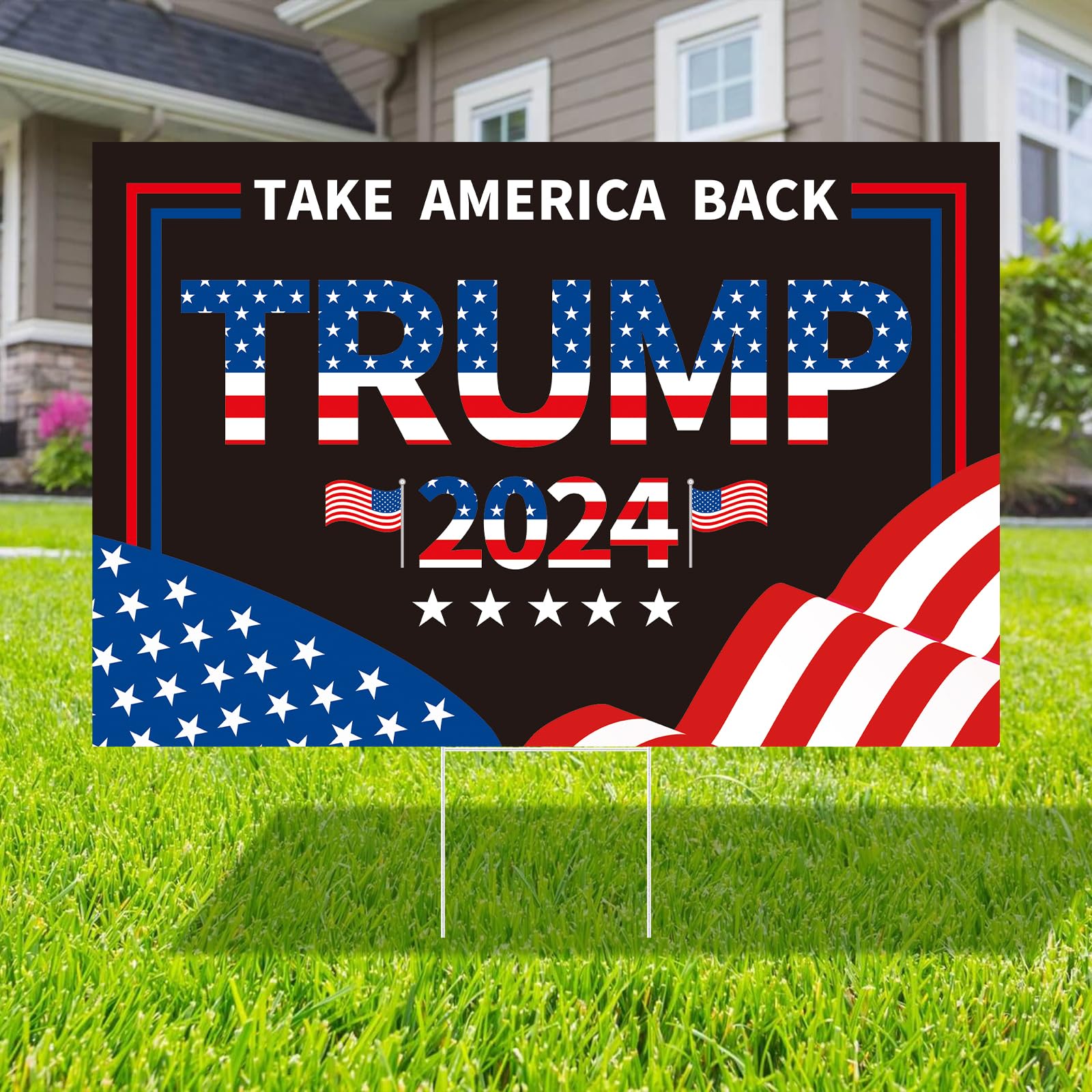 ProbsinTrump 2024 Yard Sign with Metal H Stakes Double Sided 16" x 24" Trump Take America Back Black Signs Voted for Trump Outdoor Decorations for Indoor Outdoor Lawn, Garden, Window, Party Supplies