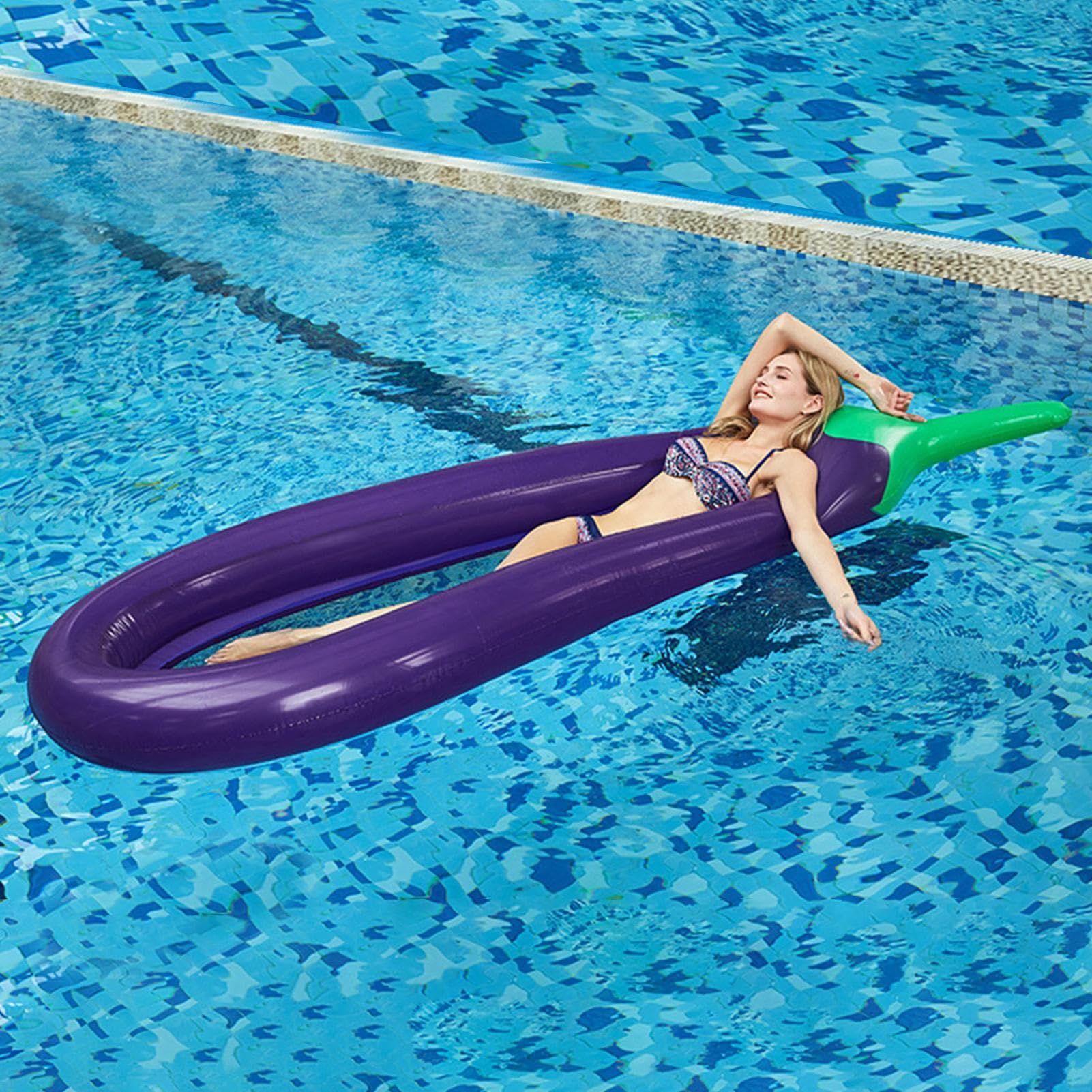 Chaise longue de piscine - Piscine gonflable portable | En forme d'aubergine - En forme d'aubergine - Matériau en PVC confortable et respectueux de l'environnement