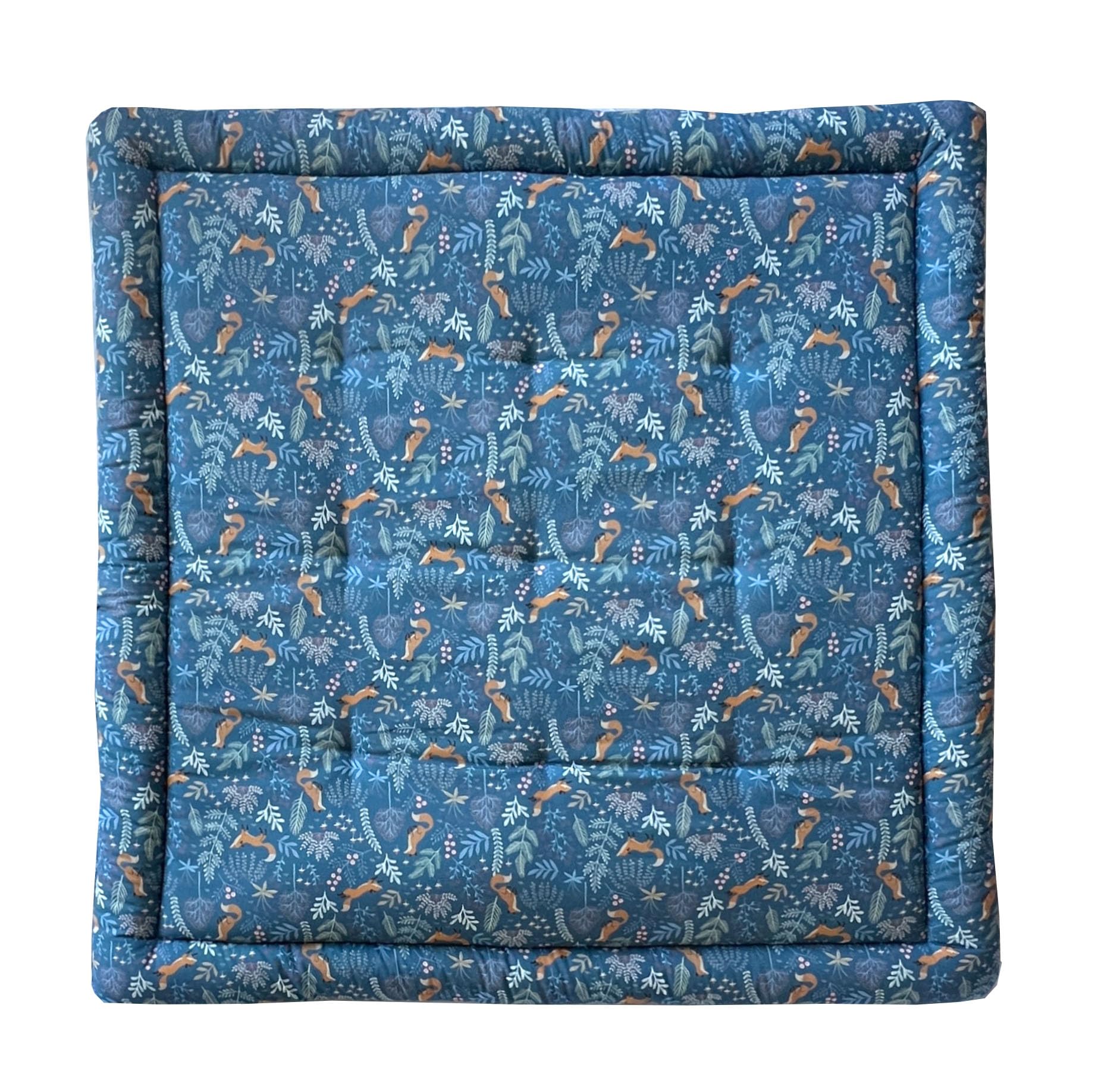 Blausberg Baby® - Krabbeldecke Dick gepolsterte Baby Krabbeldecke 120x120 cm OEKO-TEX® Baumwolle Spieldecke & Laufstalleinlage, in Deutschland gefertigt - Fuchs Blau