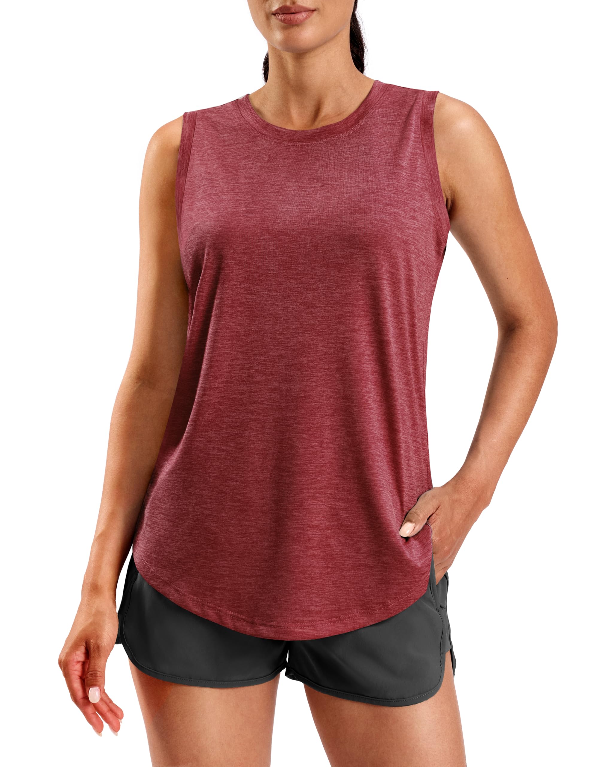 SANTINY Women's Lightweight Long Workout Tops Sleeveless Tennis Gym Yoga Shirts Athletic Running Tank Top for Women Loose Fit — view 17
