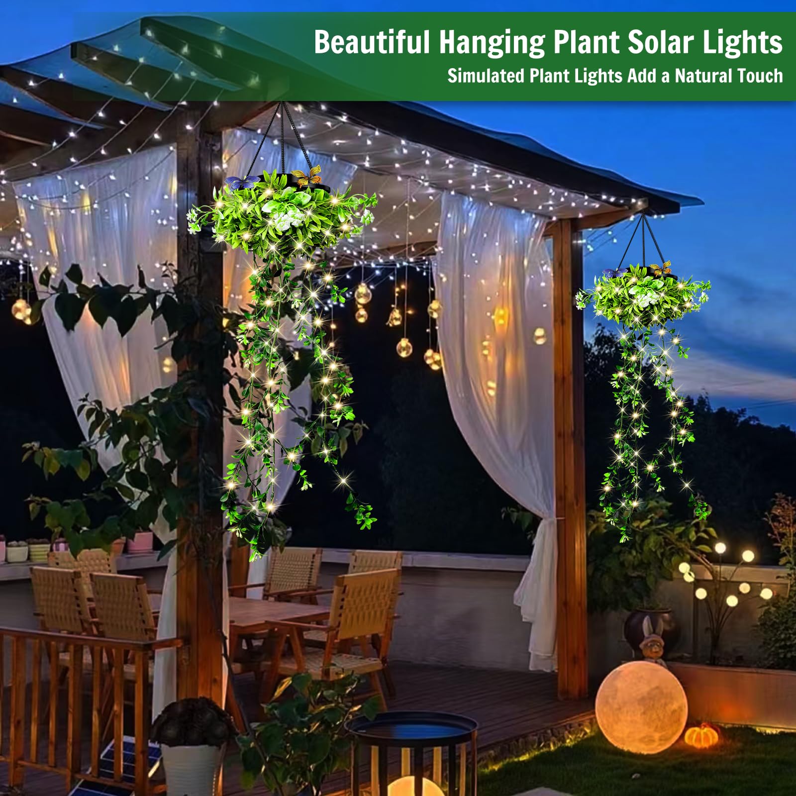Plantas Artificiales Decorativas Luz Solar, Paquete de 2 Plantas Artificiales Colgantes Farolillos Solares Exteriores Estancos IP65 , Regalos para Mujer para Navidad, San Valentín, Bodas