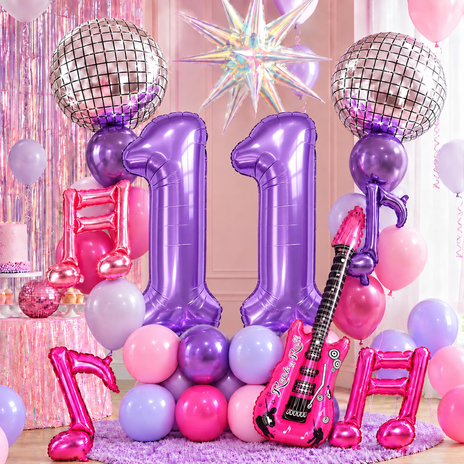 11th Kpop Birthday Decorations Girls, Purple Pink 40 Inch Number 11 Balloon — image 1