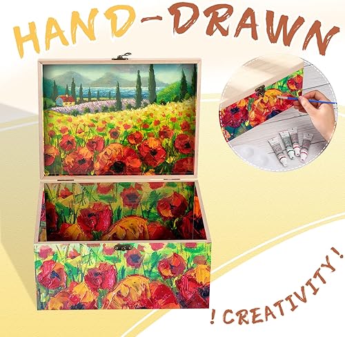 Miniatura 9 de Yookeer 6 cajas grandes de madera sin terminar con tapa con bisagras y cierre frontal, cajas de madera rectangulares sin pintar, cajas de madera