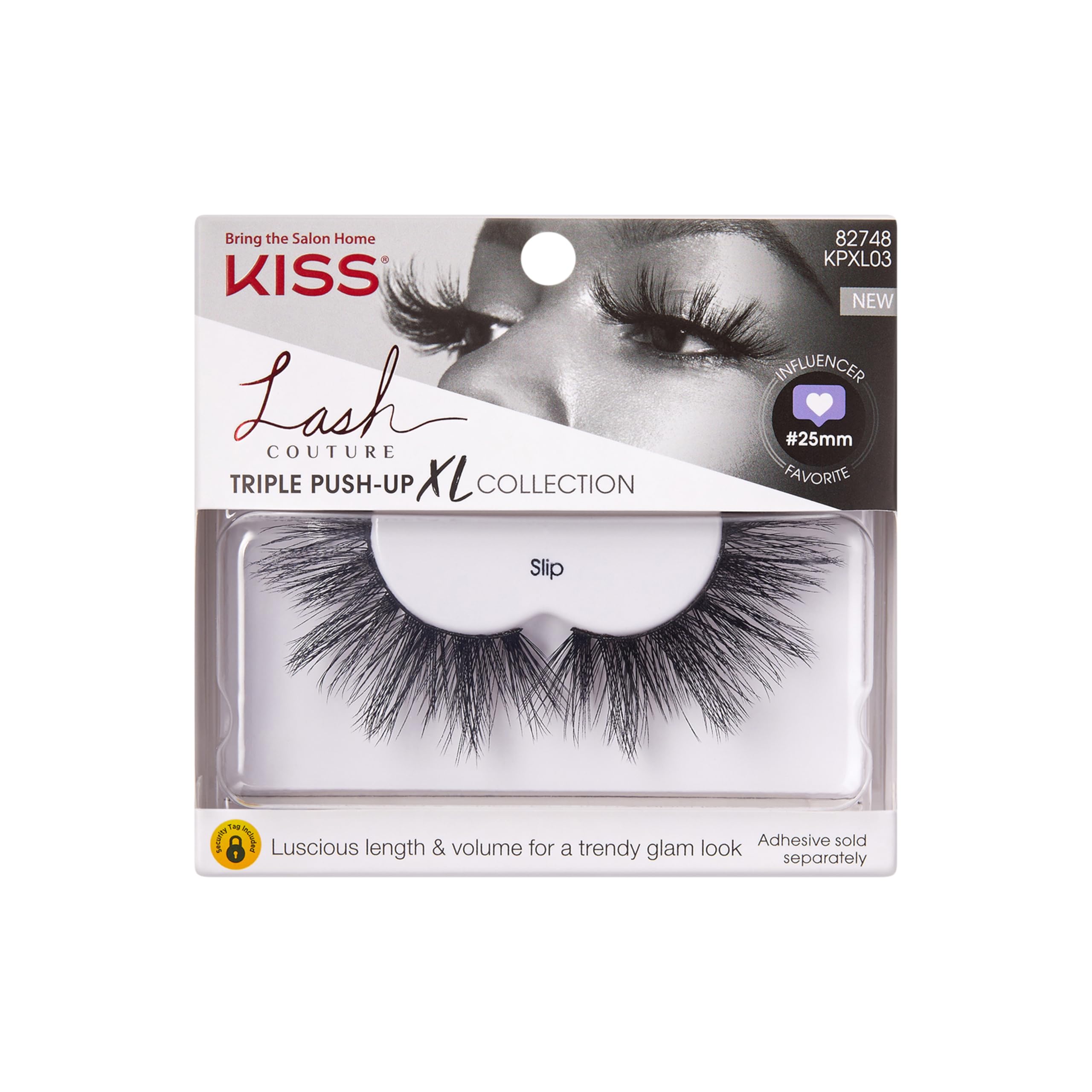 KISS Lash Couture Triple Push Up XL Collection, 3D Volume False Eyelashes in Extra Long Length with Triple Design Technology, Cruelty-Free, Contact Lens Friendly, and Reusable, Style Slip, 1 Pair