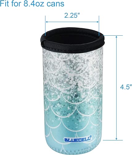 Miniatura 2 de Bluecell - Paquete de 3 aisladores de neopreno con patrón de escamas de pescado para latas de cerveza de 8.4 onzas (patrón a escala de pescado (3