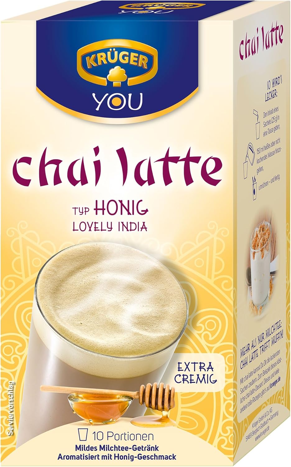 Krüger Chai Latte Lovely India, Honey Flavour, Mild Milk Tea Drink, 10