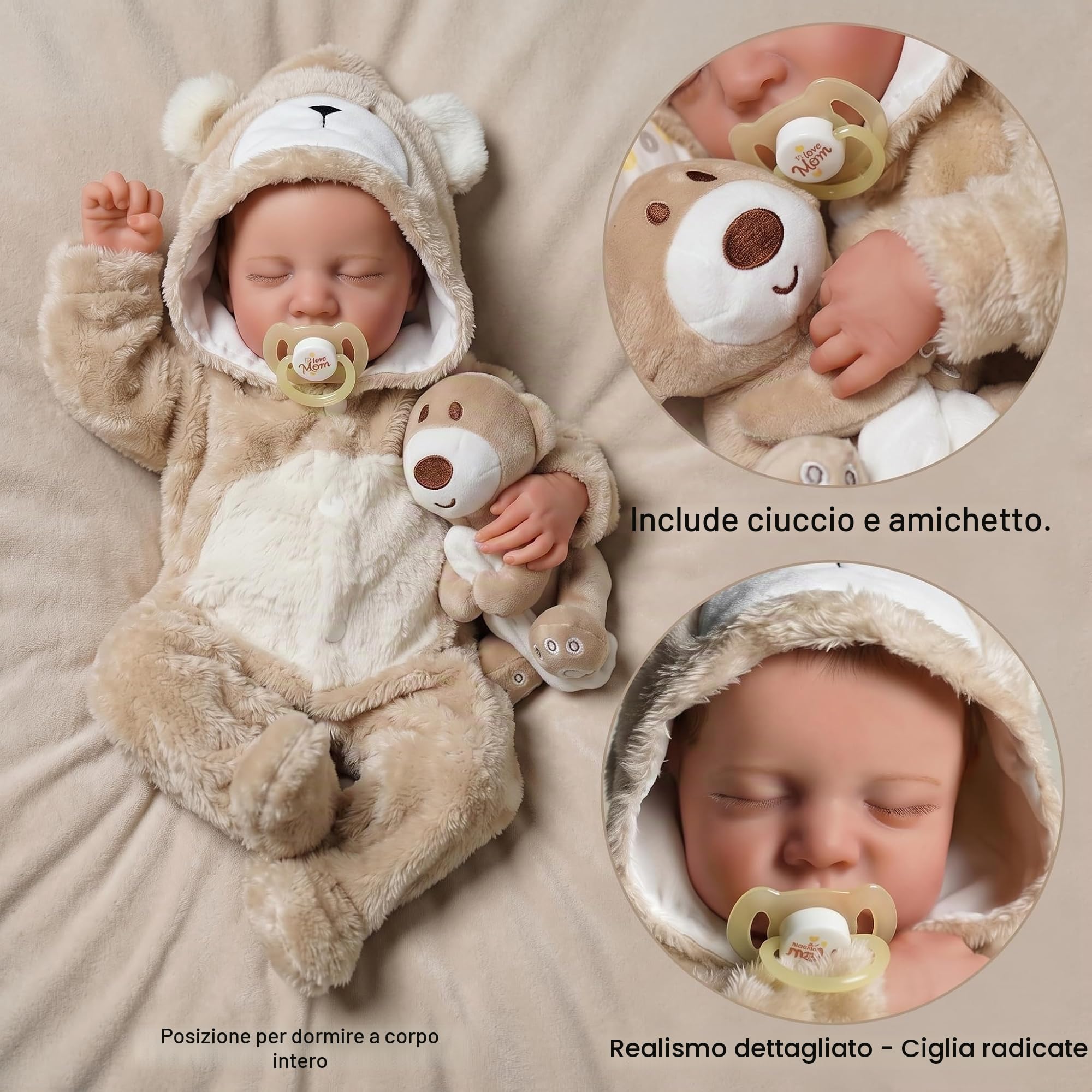 MOHAIR Bambole Reborn Maschio 18 pollici Realistica Bambole Reborn Tutta in Silicone Corpo Morbido Fatto a mano Bambole Che Sembrano Vere Ragazzo Neonata con Gli Occhi Chiusi