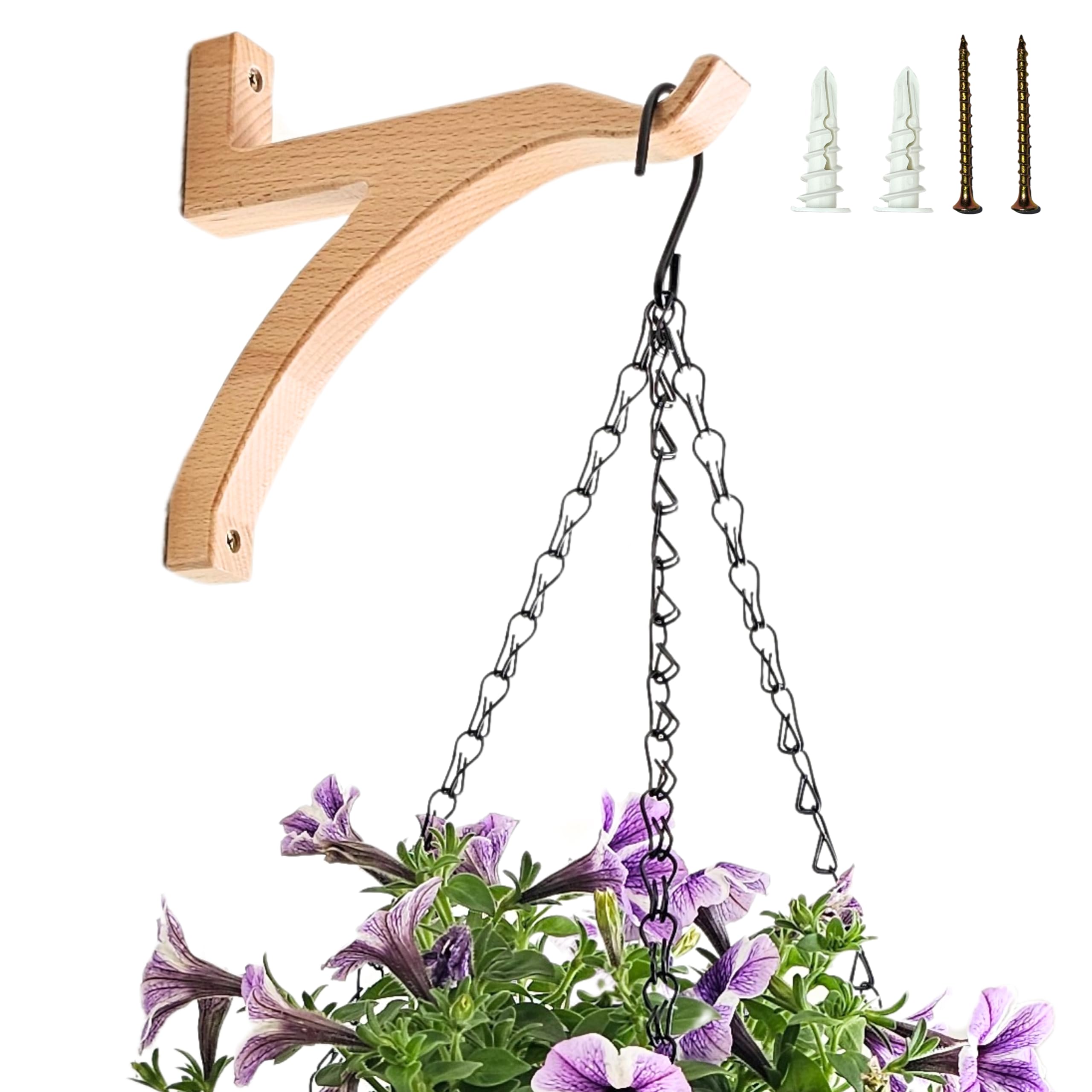 Leafy Accents Wooden Plant Hanger - Premium Wall Plant Hanger for Indoor Plants, Sturdy Plant Wall Hooks for Hanging Planters - Modern Wall Hooks for