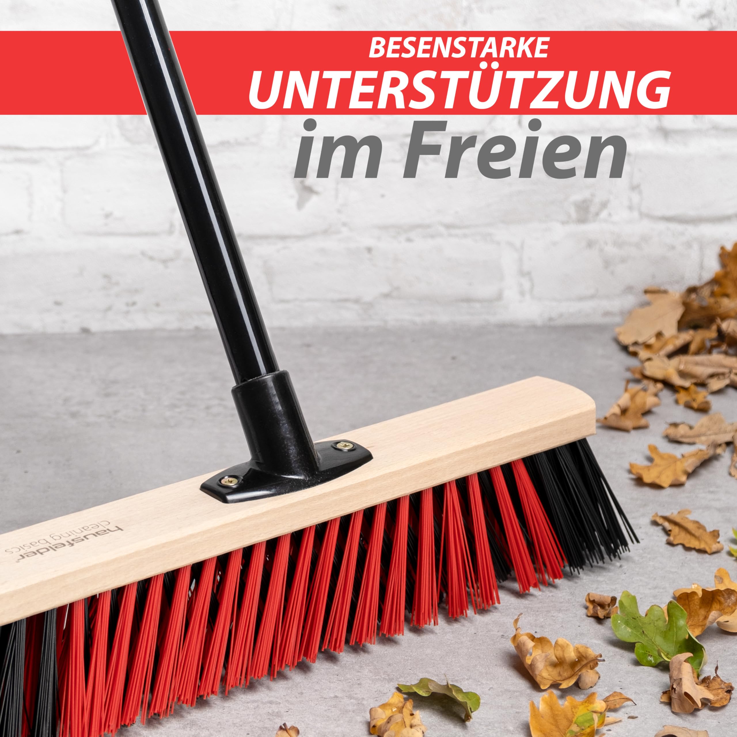 Hausfelder Straßenbesen Set 40 cm, 4-teilig, Schwarz | 4-teilig, für Garten & Terrasse, Straßenbesen, Handfeger, langer, Stiel, Kehrbesen, draußen, hart, Garage