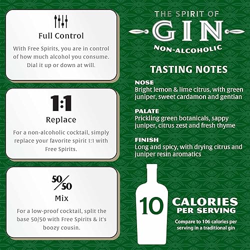 Miniatura 4 de Free Spirits - Gin Spirit sin alcohol, galardonada alternativa a la ginebra – Baja en calorías, vegano, sin gluten con vitaminas B, ingredientes